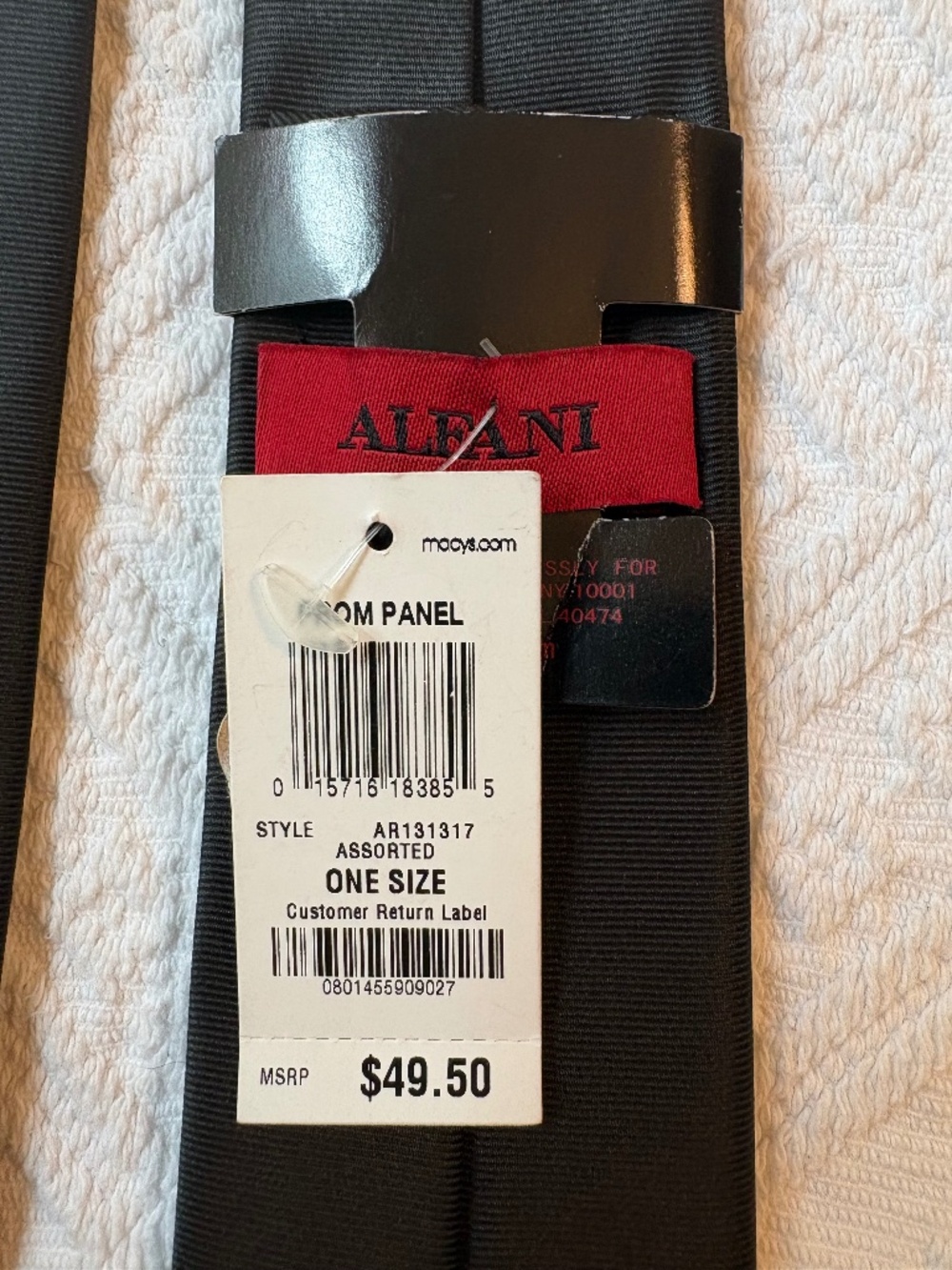 NWT Alfani Men's Black Slim Metallic Panel Necktie - 2.25" Skinny Tie